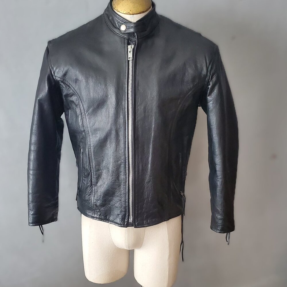Vintage Hot Leathers Leather Motorcycle Jacket/ Black Cowhide Moto/ Cafe Racer/